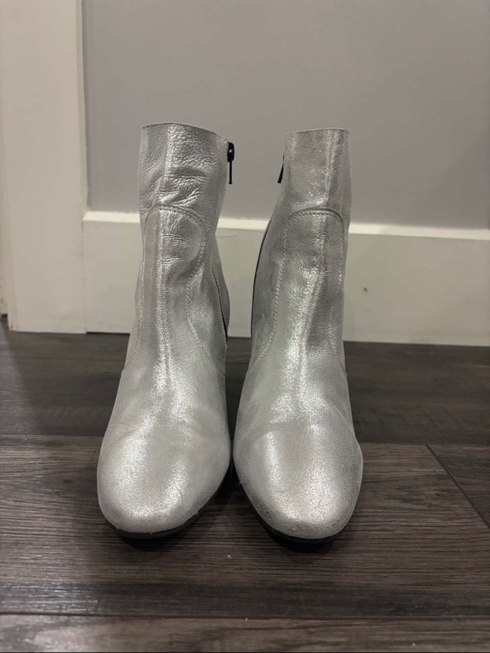Black Suede Studio Silver Side-Zip Ankle Booties